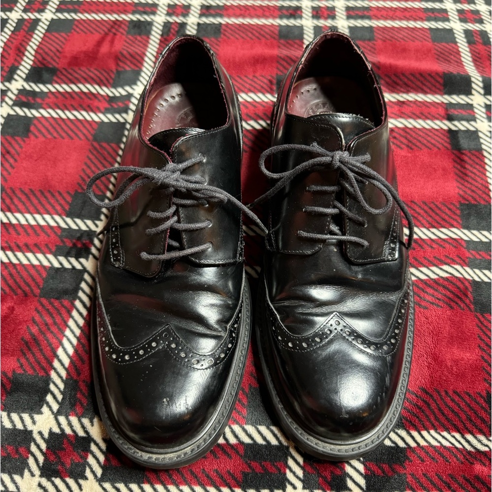 Mens Pegabo Black Leather Lace Up Dress Shoes (42)